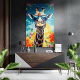 Happy Giraffe Brushed Aluminum Dibond Wall Art.